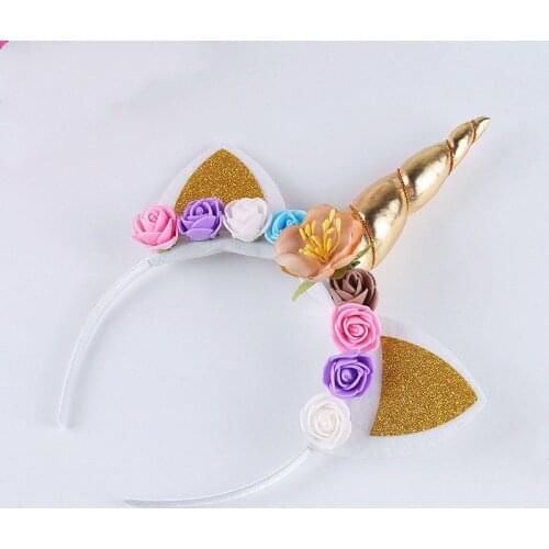 Emmababy New Fashion Sweet Lovely Magical Cartoon Horn Floral Head Party Kid Headband Fancy Dress Decorative