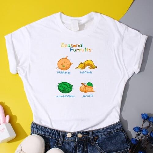 Harajuku Cartoon Fruit T Shirts Seasonal Furruits Letter Printed T-Shirts Female Summer Cotton T Shirt Urban Hipster Lady Tops