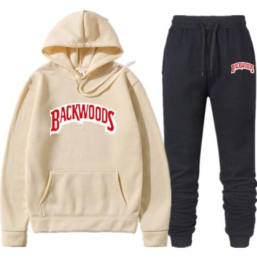 Backwoods Fashion Brand Men 2 Piece Sweatshirt + Sweatpants Set Tracksuit Sportswear Hooded Track Suits Male Sweatsuit Tracksuit