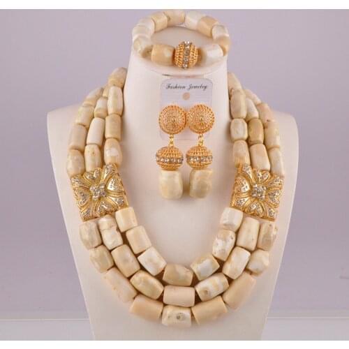 Nice-looking nigerian wedding african beads white coral necklace jewelry set C21-21-03