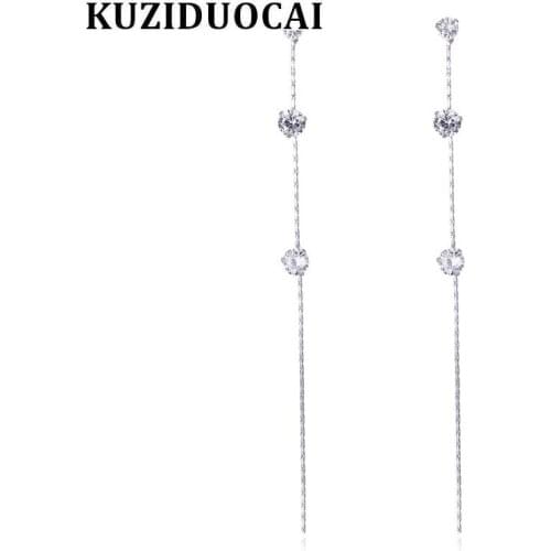Kuziduocai New Fashion Jewelry Will Not Fade Dazzling Zircon Line Shape Tassel Stud Earrings For Women Gifts Pendientes E-243
