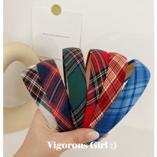 2020 Retro Plaid Pattern Hairband Wild Lattice Headband Wide-Edged College Style Women Girls Elastic Hairband Hair Accessories