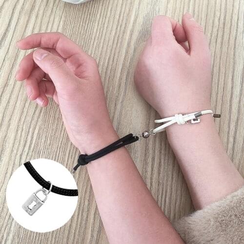 2Pcs Minimalist Magnetic Couple Bracelet Braided Rope Lover Friendship Matching Distance Bracelet Lovers Valentine Gift Jewelry