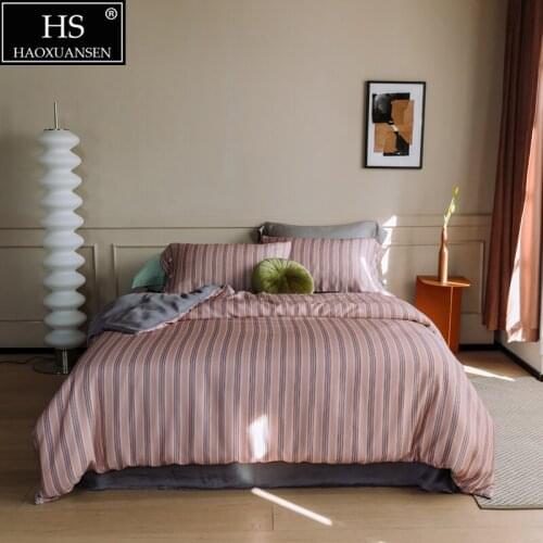 Fashion Stripes 4Pieces Bedding Sets Tencel Lyocell Pillowcase Duvet Cover Fittedsheet /Bedsheet Queen King Size Nordic style