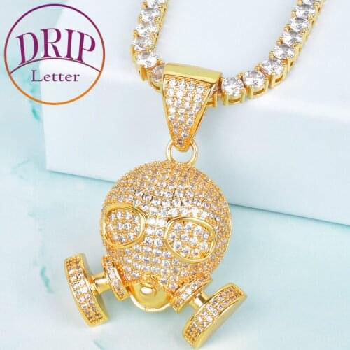 Skull Mask Pendant Necklace Chain Gold Color Charm AAAA Cubic Zircon Mens Hip Hop Rock Jewelry
