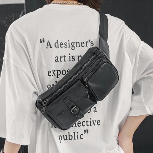 Men Fashion Waist Bags Outdoor Cycling Sports Chest Bag Trend Solid Color Shoulder Bag High-quality Leather Purse Crossbody Bags