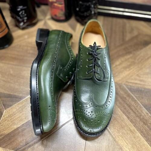 2021 Sipriks Handmade Goodyear Welted Shoes Mens Genuine Leather Dark Green Brogue Shoes Retro Gentleman Casual Shoe Footwear 45