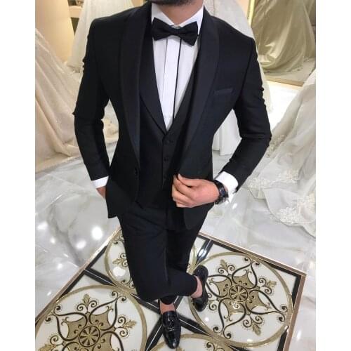 Men Suit 3 piece White V Neck Leisure Notched Lapel Tuxedos Men Suits for Wedding (Jacket+Pants+Vest)