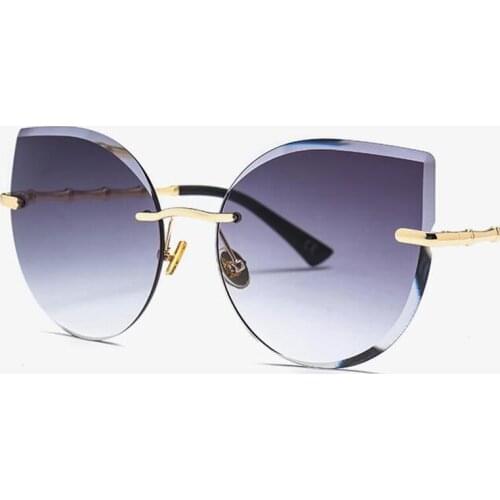 Fashion Oversized Frameless Sunglasses Women Rimless Cat Eye Sun Glasses Alloy Legs Crystal Lens Luxe Brand Designer Big Shades