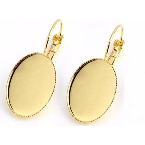 10pcs/lot Gold Color Earrings Blank Cabochon Base Fit 10X14mm 13x18mm 18x25mm Setting Cameo Bezels Tray DIY Jewelry Making