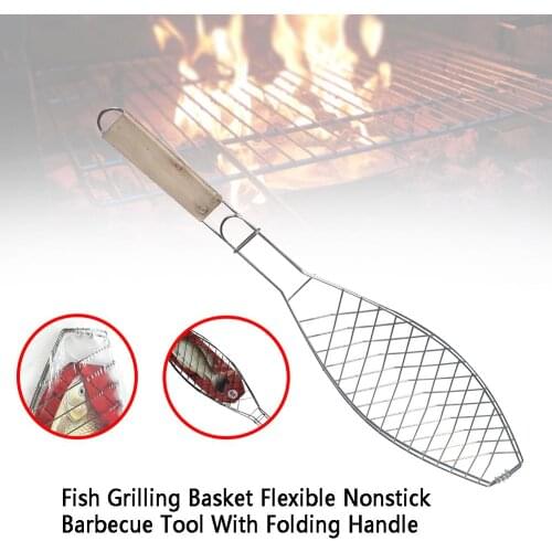 Outdoor Flexible Nonstick BBQ Tool Roasting Meat Vegetable Mesh Portable With Folding Handle DIY Fish Grilling Basket