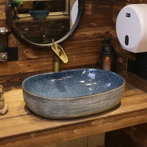Oval Shape Jingdezhen ceramic sanitary ware art counter basin wash basin lavabo sink Bathroom sinks washroom ceramic wash basin