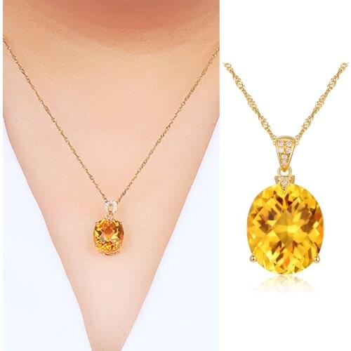Natural Citrine Jewelry Crystal Gold Color Chain Gemstone Pendant Necklace Wedding Bride Jewelry Necklace For Women Lover Gift