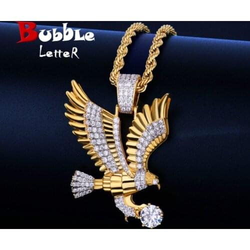 Animal Eagle Iced Pendant Pendant Necklace Charm Gold Color Bling Cubic Zircon Mens Hip Hop Jewelry