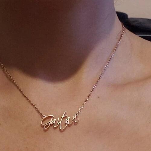 Personalized name necklace Customized Fashion Stainless Steel Name Script Style Gold Choker Necklace Pendant Nameplate Gift