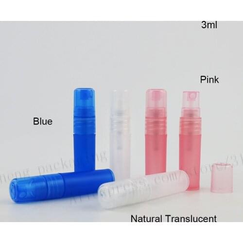 100 x 3ml Mini Plastic PP Perfume Bottles Blue Pink Normal Translucent Color Sprayer Refillable Bottle Empty Small Bottles
