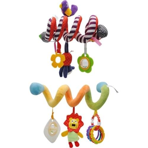 Cute Infant Baby Stroller Toy Crib Bed Around Rattle Bell BB Teether Hanging Safety Plush Bird Lion Shape Toys for Boys