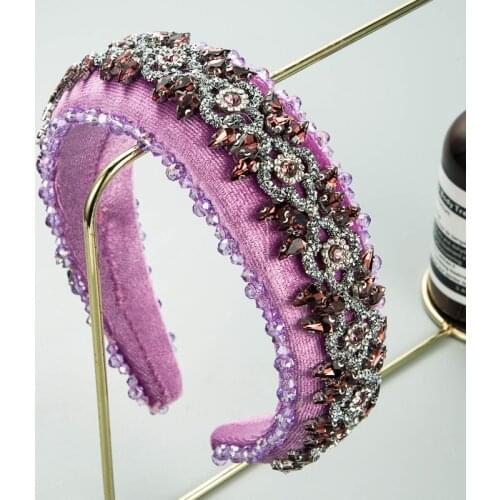 Gorgeous Baroque Full Crystal Padded Headband Hand Made Metal Flower Thick Sponge Hair Hoop Woman Wedding Party Hair Accessories