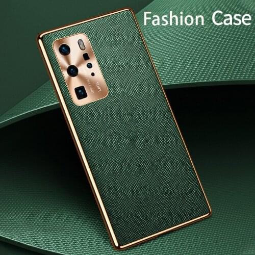Luxury Fashion Shockproof Silicone Soft Camera Lens Protection Plating PU Leather Phone Case For Huawei P40 Pro Cover Fundas