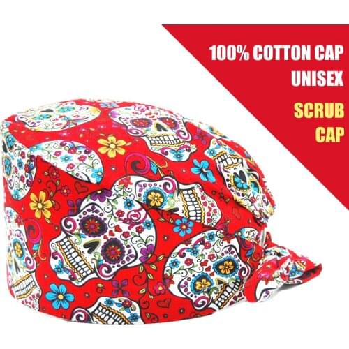 Wholesale Surgicals Cap Cotton Adjustable Lab Home Pet Nursing Hat Anime Printing Working Hats Health Service Staff Scrub Caps