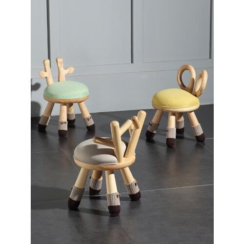 Nordic kindergarten low stool solid wood cartoon childrens chair modern living room simple backrest baby chair kids furniture