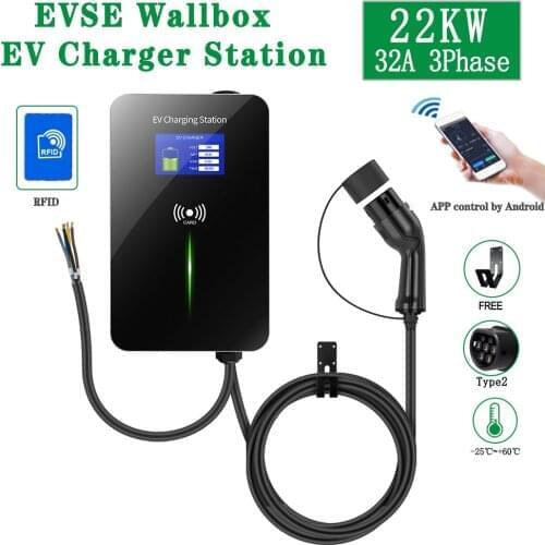 Type 2 Portable EV Charging Level 2 32 A Electric Vehicle Charger 22KW,With APP RFID 220-240V EVSE Car Charger Cable IEC 62196-2