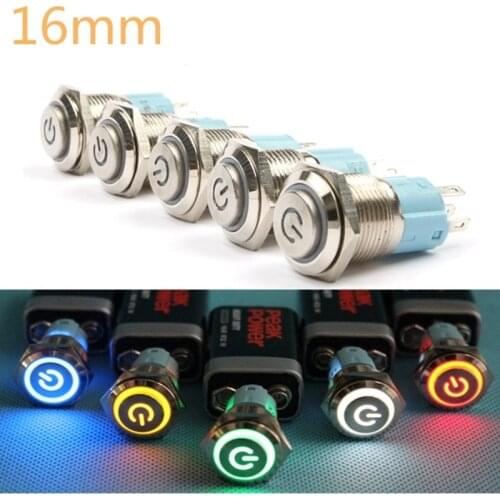 16mm Waterproof Momentary Stainless Steel Metal Power Horn Push Button Switch LED Car Auto Engine PC Power Start Starter 12V 24V