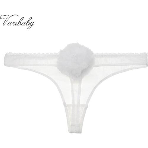 Varsbaby Black and white bunny tail womens panties low-waist thong