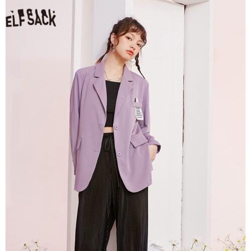 ELFSACK Solid Single Breasted Korean Blazer Women Jacket,2021 Summer Vintage Applquei Feminism Ladies Oversize Daily Outwears