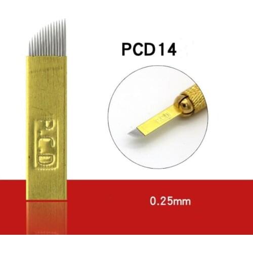 Hard Pcd 14 Copper PCD Permanent Eyebrow Makeup Manual Tattoo Bevel Blades 14 Needles Lamina Tebori Microblading