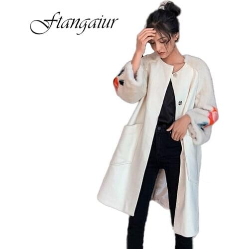 Ftangaiur 2019 Winter Import Velvet Mink Fur Coats Print Flower Wool double-sided Natural Fur Coat Womens Real Mink Fur Coats