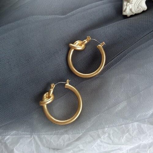 Gold Color Matte Metal Knot Small Round Hoop Earrings Fashion Simple Cute Circle Earrings For Women Girl Party Jewelry Gifts
