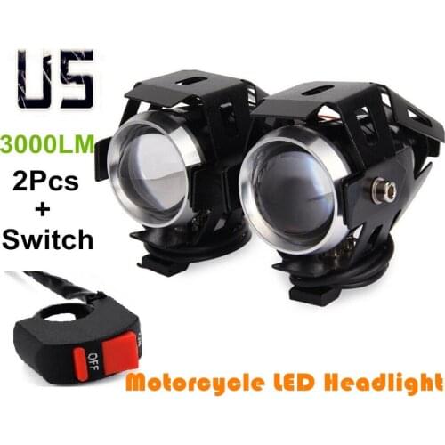 1Pair 125W 2 Color 3000LM U5 LED Waterproof Motorcycle Headlight Motorbike LED Waterproof Driving Spot Fog Head Light Lamp
