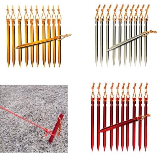 10 Pcs 18cm Tent Pegs Aluminum Alloy Ground Nail Stakes with Rope Camping Trip Accessories Equipment Outdoor Tool