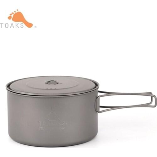 1350ml Titanium Cooking Pot Folding Handle with Lids with Storage Bag TOAKS Outdoor Camping Picnic Cooker for Camping POT-1350