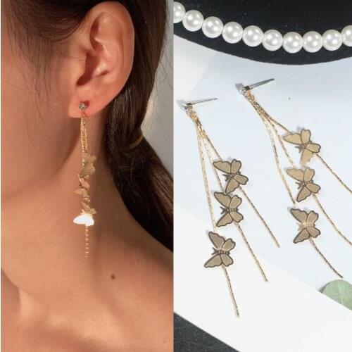 2020 ins New Fashion Women Pearl Earrings Embroidery Butterfly Crystal Long Tassel Drop Dangle Earrings For women Girls Gift