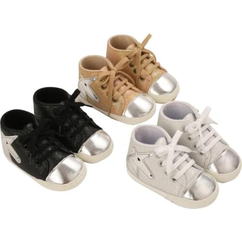 2021 Infant Baby Flat Shoes Babies Unicorn Pattern High-top Soft Sole Lace-up Sneakers White/ Black/ Apricot