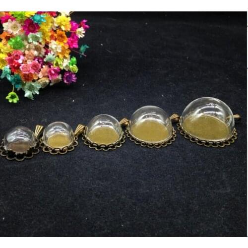 20ets/lot 15/20/25/30mm Glass dome bronze plated double lace base tray connector glass vials pendant cover jewelry accessories