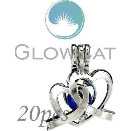 20x KK819 Lover Heart to Heart Beads Cage Jewelry Making Perfume Diffuser Aroma Oyster Pearl Cage Locket Pendant