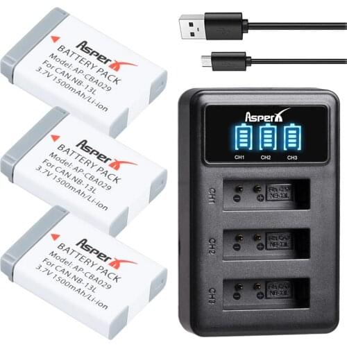 3Pcs 1500mAh NB-13L NB 13L Rechargeable Battery + LED 3-Ports USB Charger for Canon G5X G7X G9X G7 X Mark II SX720 HS Camera