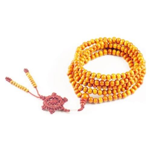 5mm Tibetan Buddhism 216 Dark Yellow Wood Prayer beads Wheel Mala Necklace