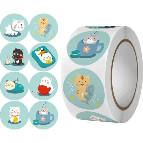 500pcs/Roll Round Shape Washi-Masking-Tape Cats Paper Sticker Label Seal DIY Crafts Stationery Adhesive Scrapbooking Decoration
