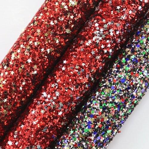 A4 Sheet 8"x11.8" Star Chunky Glitter Fabric leather Faux leather For craft & Sewing & bow DIY 1piece F0351