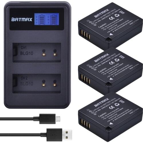 Batmax 3pcs DMW-BLG10 DMW BLE9 DMWBLG10 Battery+LCD USB Dual Charger for Panasonic BLG10E BLG10GK BLG10 DMC-GF6 DMC-GX7 GF6 GX7