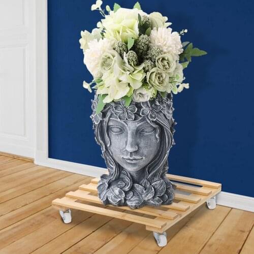 Bamboo Plant Stand with Wheels Flower Pot Mover Roller for Garden Patio Outdoor Heavy Duty Plant Planter Pot Tray