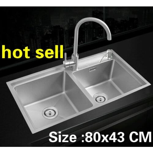 Free shipping Household wash the dishes durable 304 stainless steel kitchen manual sink double groove hot sell 800x430 MM