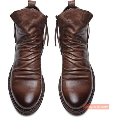 High Class Men Boots Sexy Outdoor Chopper Bike Shoes High Quality Cow Skin Cool Man Boot Stylish Boots