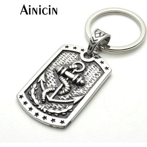 Fashion Dog Tags Anchor Rope 316L Stainless Steel Key Chain 30mm Diameter Keyring Fashion Mens Jewelry Bag Accessory