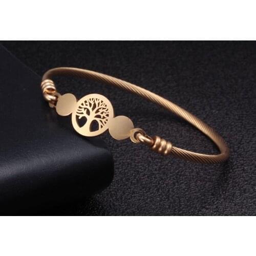 High Quality Life Tree Charm Men Women Stainless Steel Chain Link Cuff Sporty Bracelets Jewelry Gift