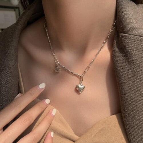 925 Sterling Silver Retro Heart Stars Smiley Pendant Necklace For Women Trend Clavicle Chain Jewelry Birthday Party Gifts SAN294